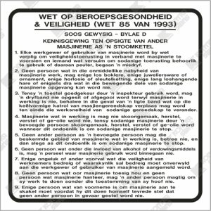 WC724 - Wet op Beroepsveiligheid Bylae D (Wet 85 van 1993)