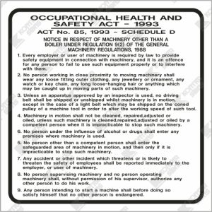 WC725 - Occupational Health & Safety Act Schedule D (Act No 85 of 1993)
